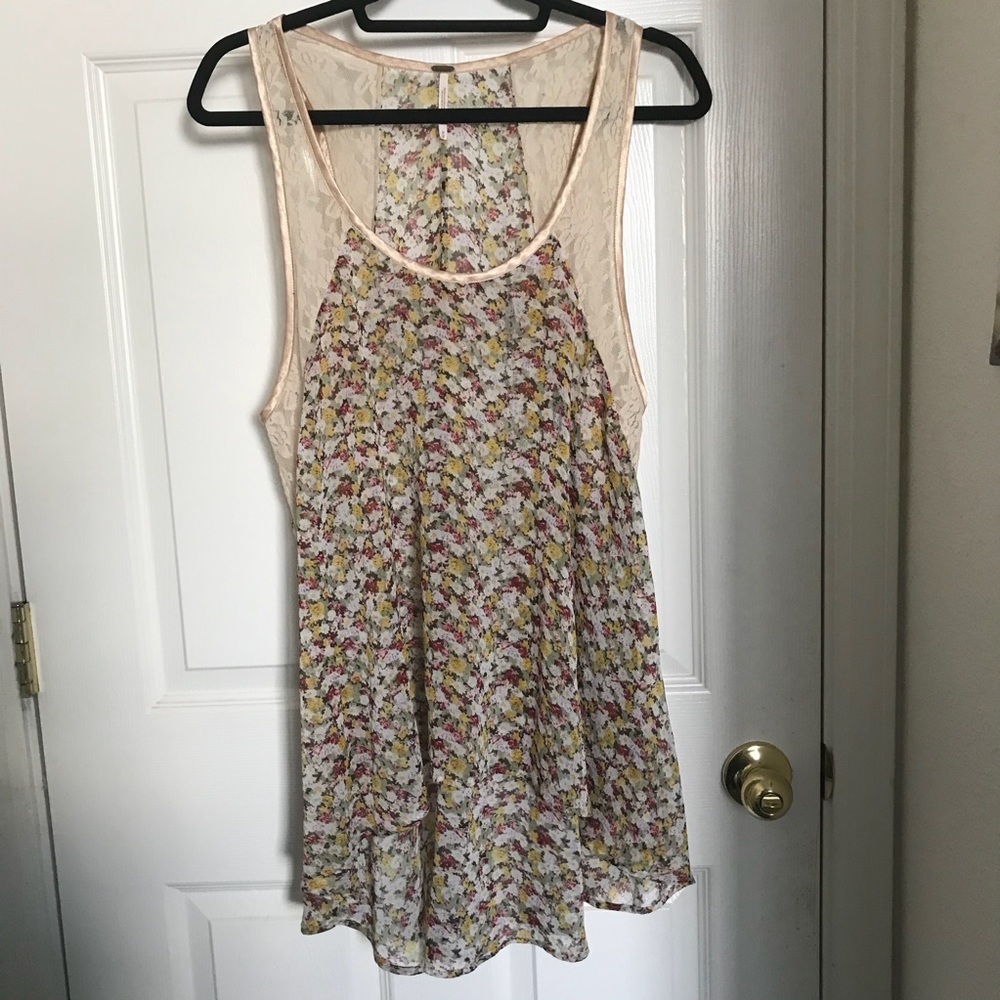 Free People | Floral and Lace Trapeze Tunic Top